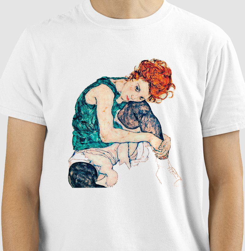 Egon Schiele Mulher Sentada com Vestido 