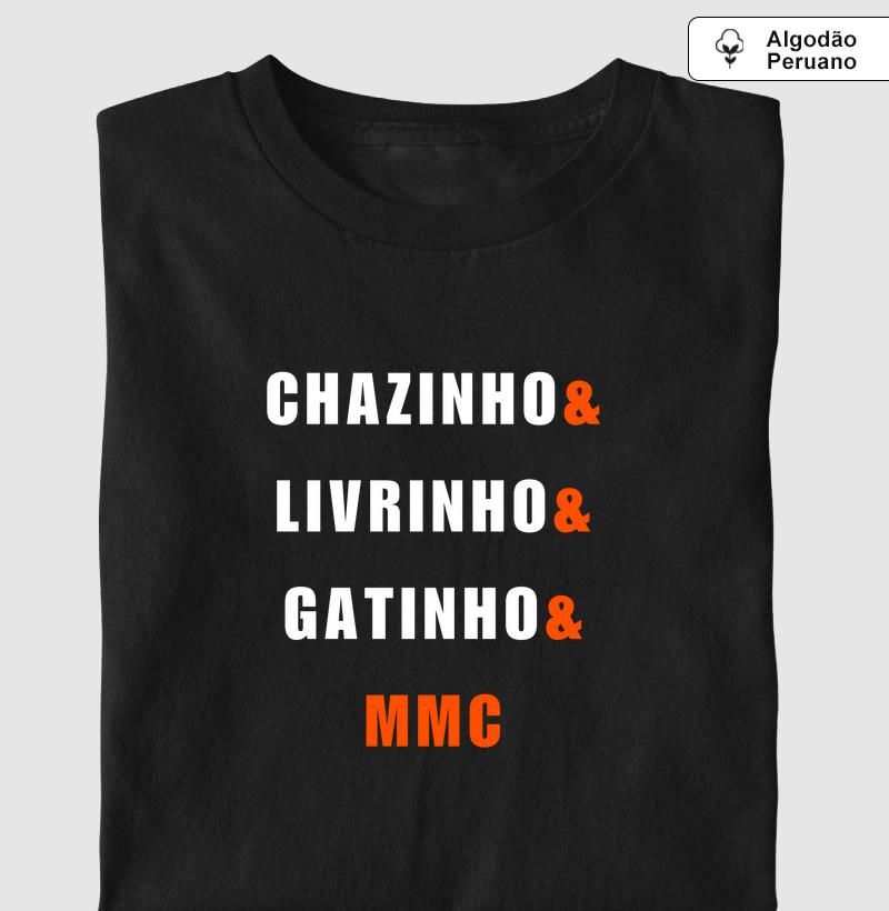 Camiseta, Algodão Peruano, Chazinho & Livrinho & Gatinho