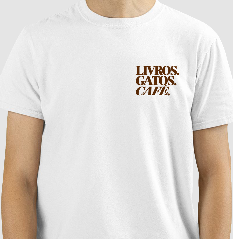 livros, gatos, café - Camiseta