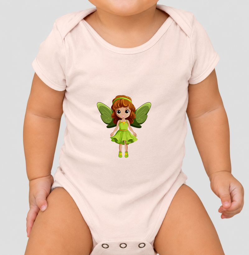 Body Infantil Fadinha Verde. Coleção Kids. Meninos e Meninas. Algodão Premium.