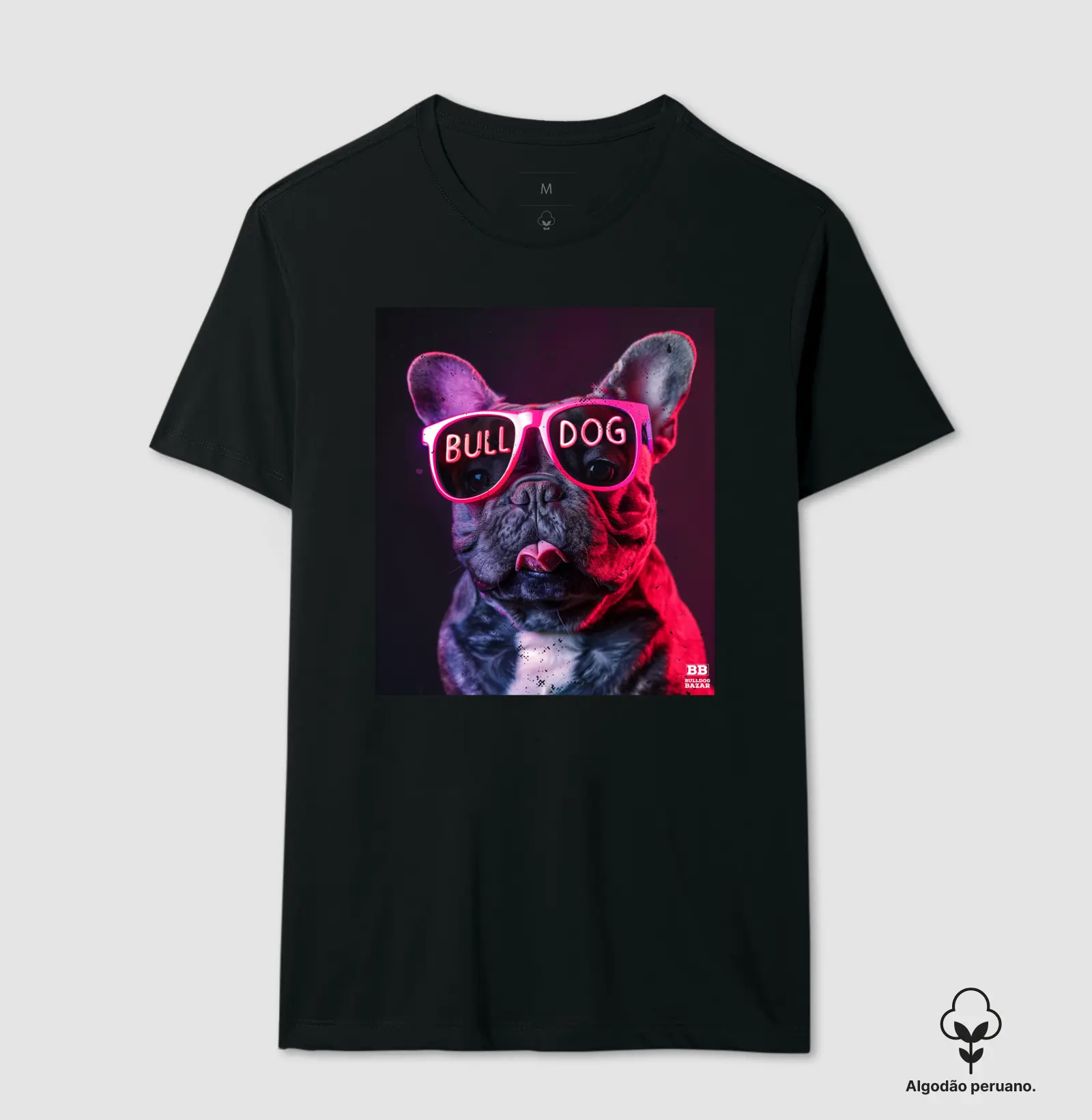 Camiseta Premium Bulldog Frances "Oculos Neon"