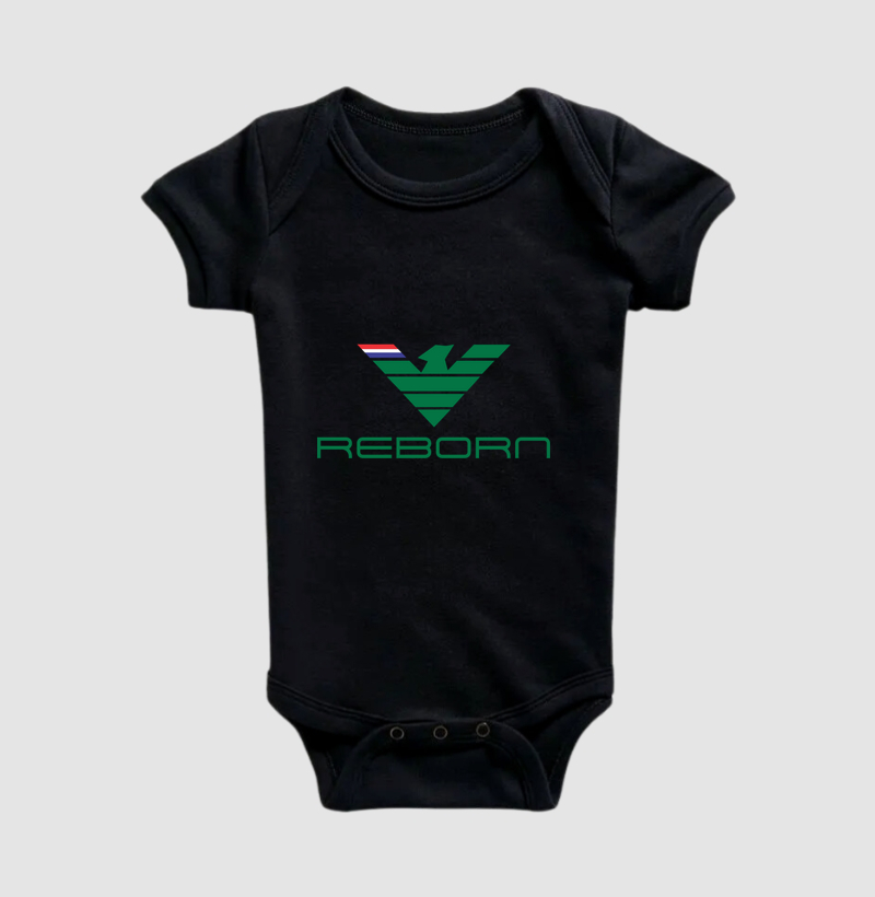 REBORN — RENASCER, VERDE E PODEROSO ✨ Sobre o preto profundo e imponente, o verde brilha com vida própria — cor de esperança, de crescimento, de quem volta a brilhar mais forte do que nunca. - Body Infantil