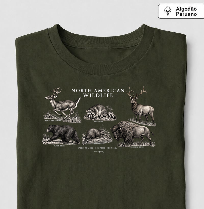North American Wildife - Camiseta Algodão Peruano