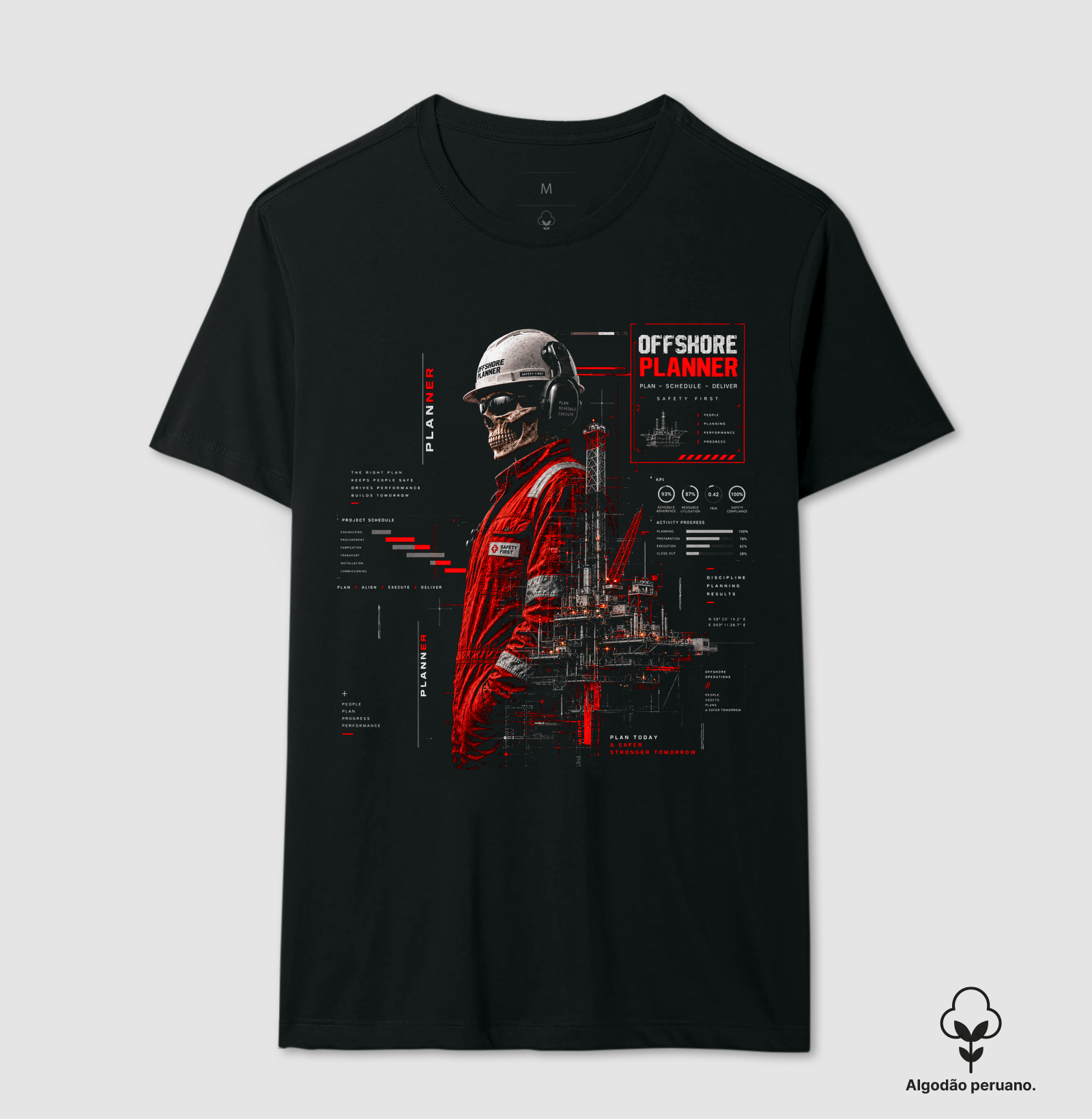 Offshore Planner Skull Homem - Camiseta Algodão Peruano