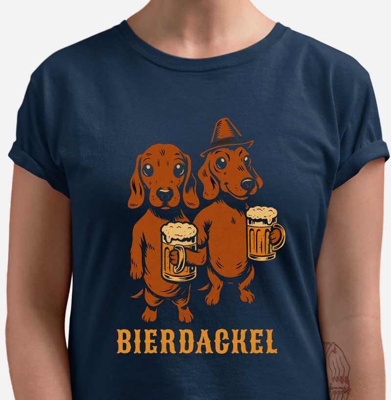 Camiseta Estampa Bierdackel Dachshund com Caneca de Cerveja