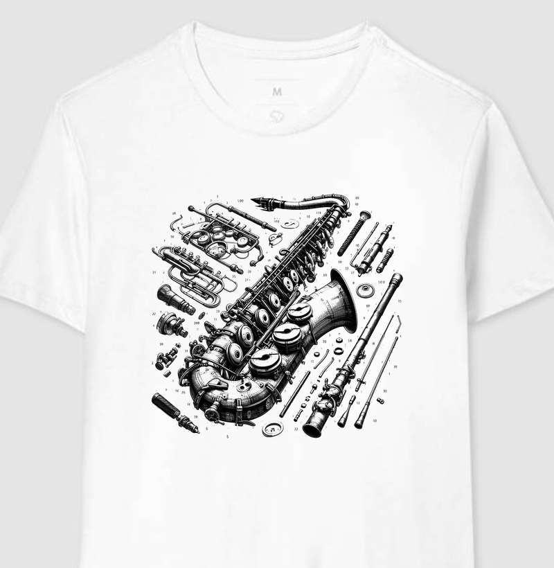 Camiseta Saxofone Desconstruído Monocromático 