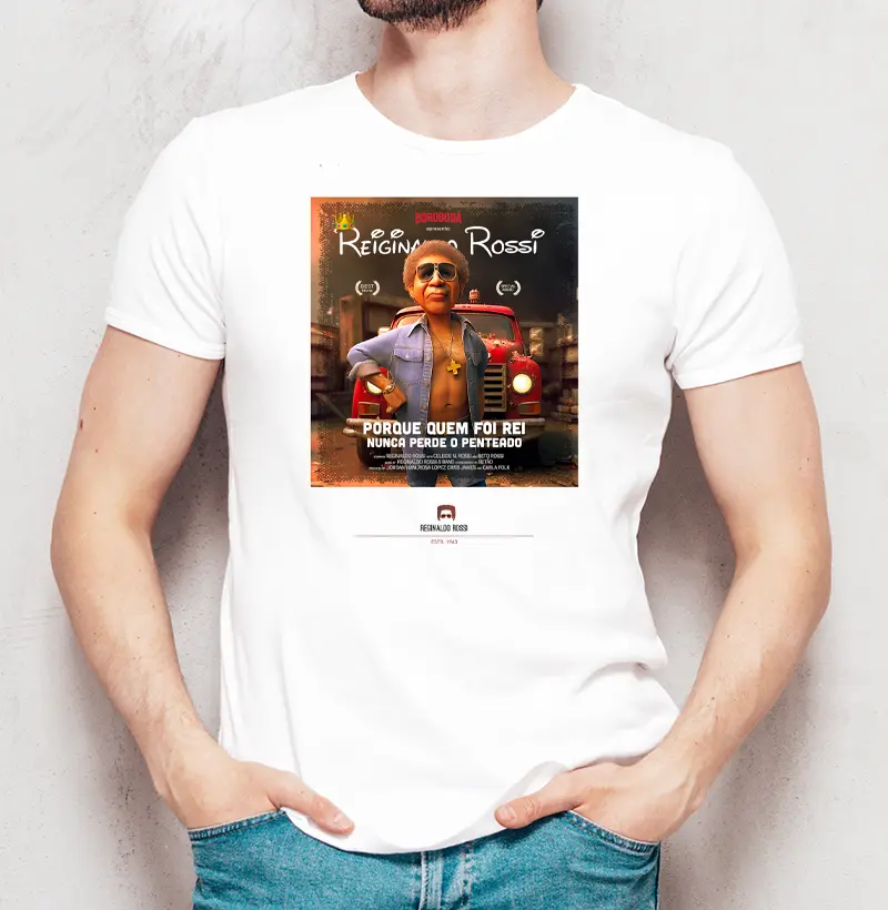 Camiseta Masculina Poster RR Gerada estilo animação Branco/Cinza