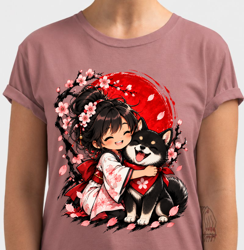 Sakura & Shiba — Amizade que Floresce (Preto)