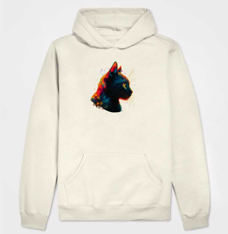 Hoodie Moletom Gato Preto Aquarela