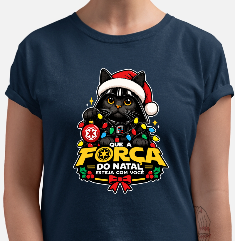 Que a Força do Natal Esteja com Você – Gato Natalino - Camiseta