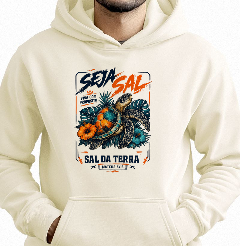 Seja Sal da Terra – Mateus 5:13 Estampa Tartaruga Tropical - Hoodie Moletom