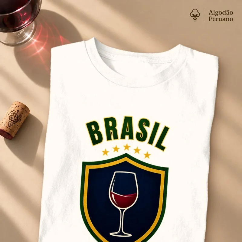 Camiseta Brasil & Vinho – Escudo - Camiseta Algodão Peruano