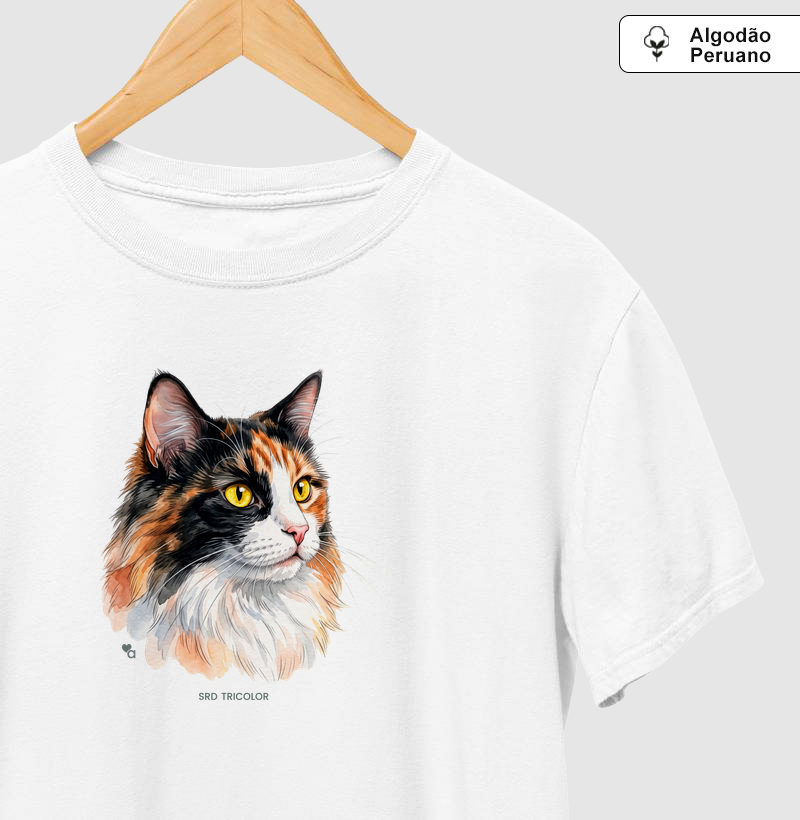 Gatos - SRD Tricolor - Algodão Peruano - Camiseta Algodão Peruano