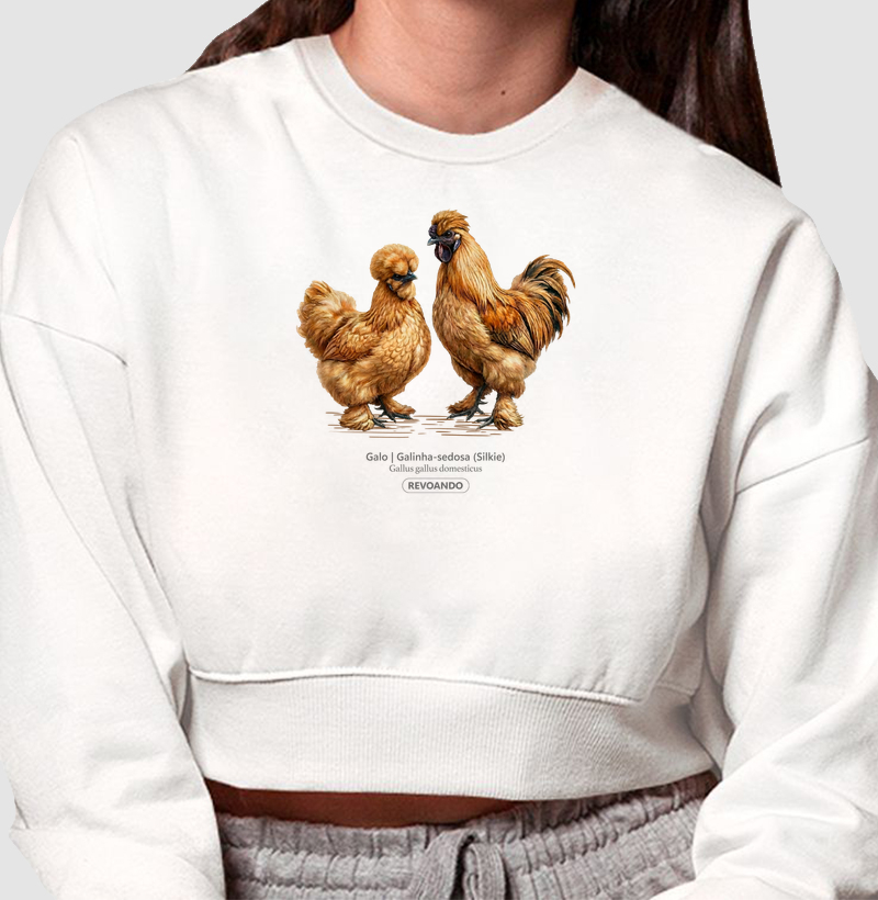 Traços Alados - Galo | Galinha-sedosa - Moletom Cropped