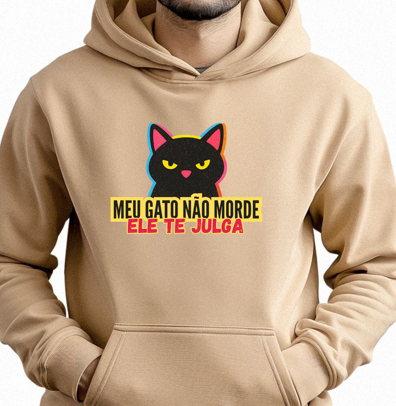 Meu gato não morde, ele te julga - Hoodie Moletom