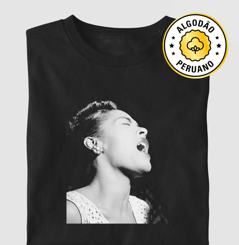 Billie Holiday, Downbeat, N.Y. 1947 - Camiseta Algodão Peruano