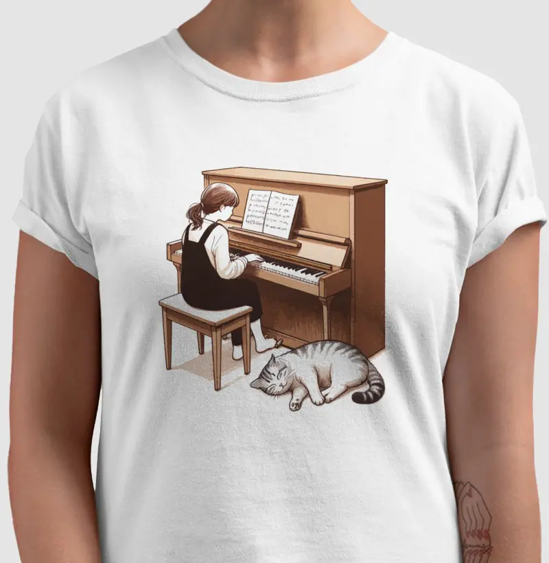 Camiseta Piano e gato