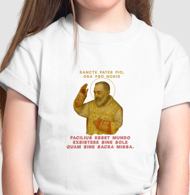 Camiseta Infantil Sancte Pater Pio, Ora Pro Nobis