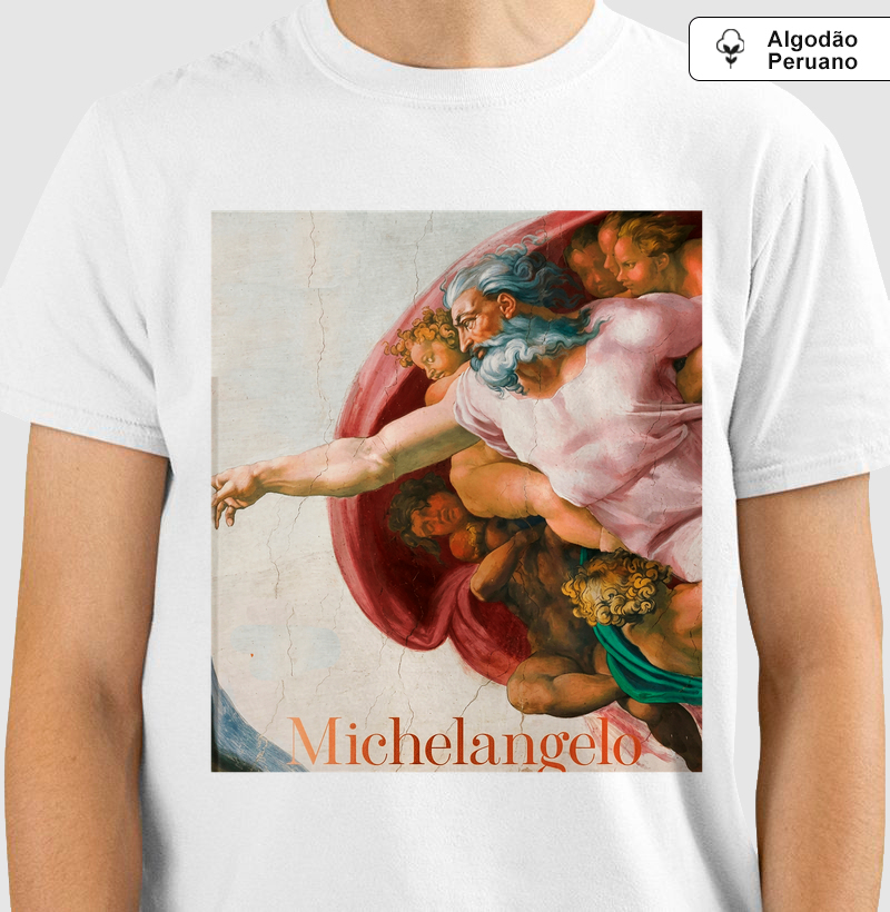 Camiseta Michelangelo A Criação de Adão Algodão Peruano Premium 