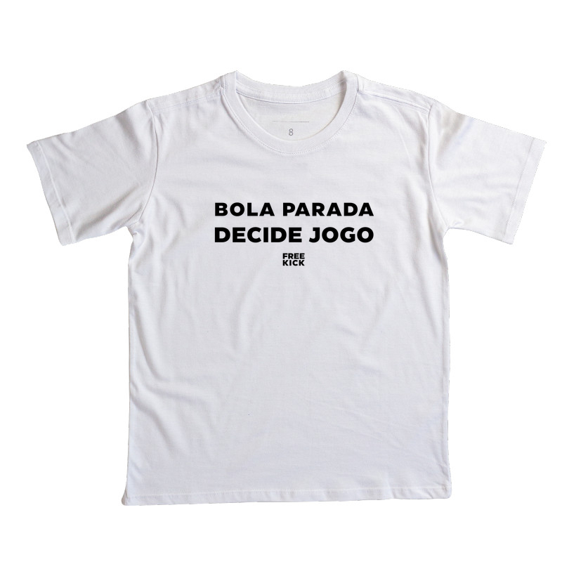 CAMISETA INFANTIL FREE KICK BOLA PARADA DECIDE JOGO LOGO PRETO