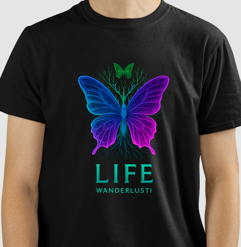 Camiseta  Borboleta e a Árvore da Vida.