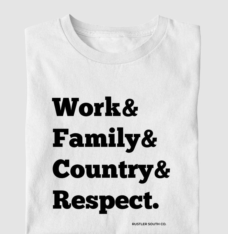 Camiseta Country Masculina e Feminina Work Family Country Respect Rustler South Co.