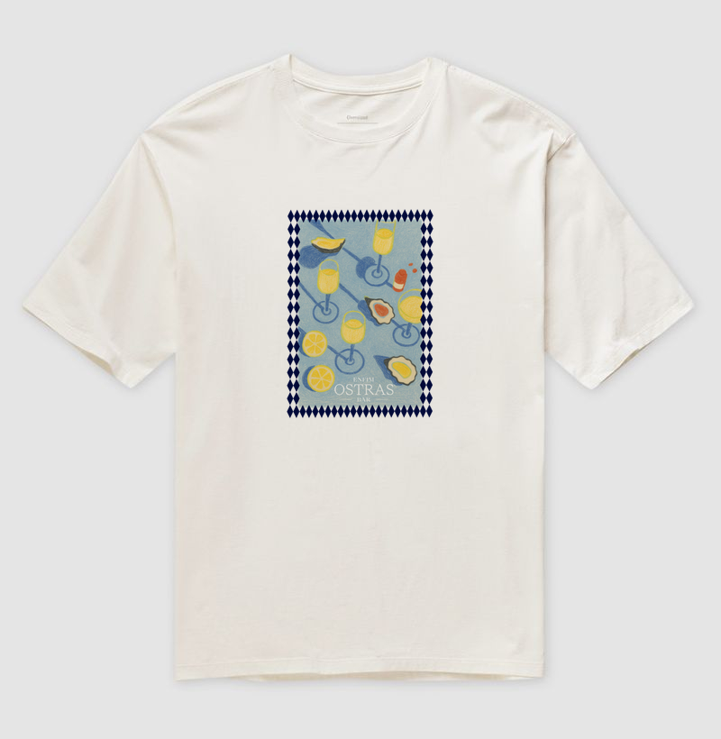Camiseta Oversized Enfim Ostras Bar Card - Camiseta Oversized