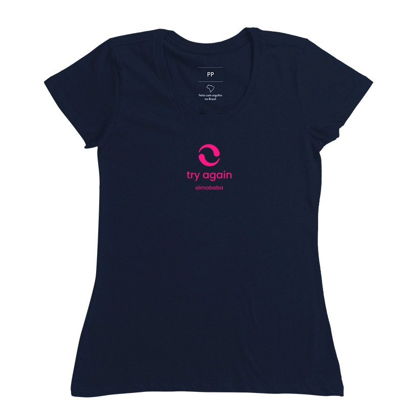 Camiseta Aimobaba Try Again feminina azul marinho
