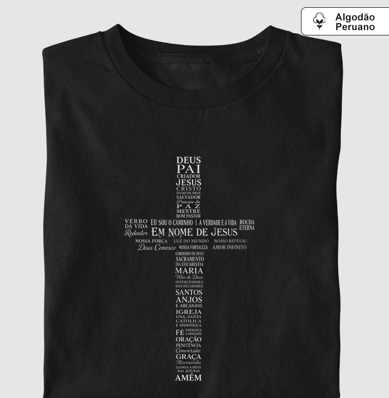 Camiseta Algodão Peruano Cruz Com Palavras