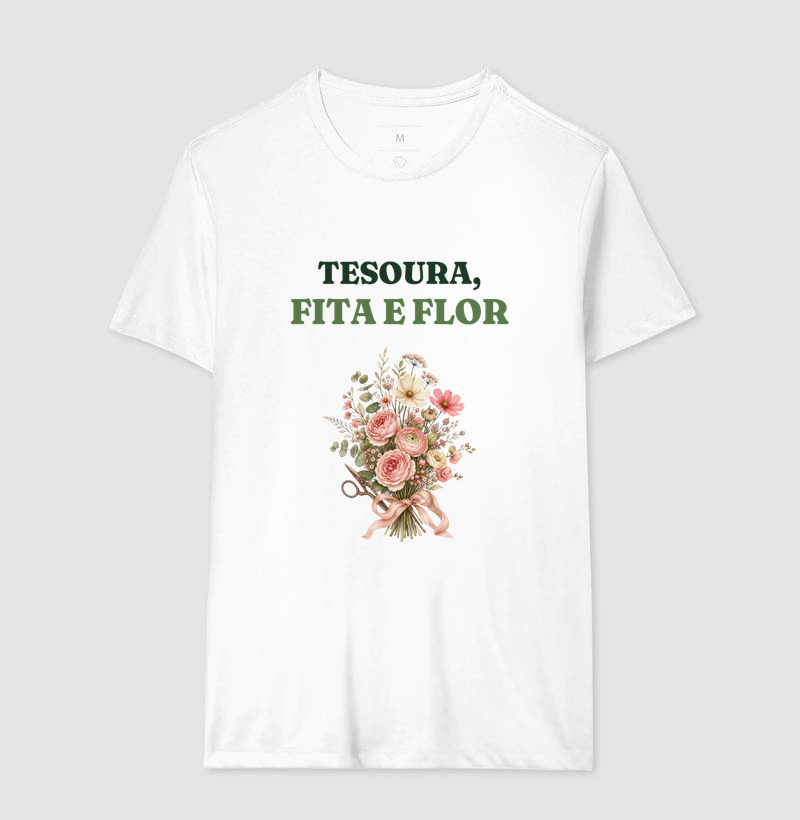 Camiseta Tesoura Fita e Flor