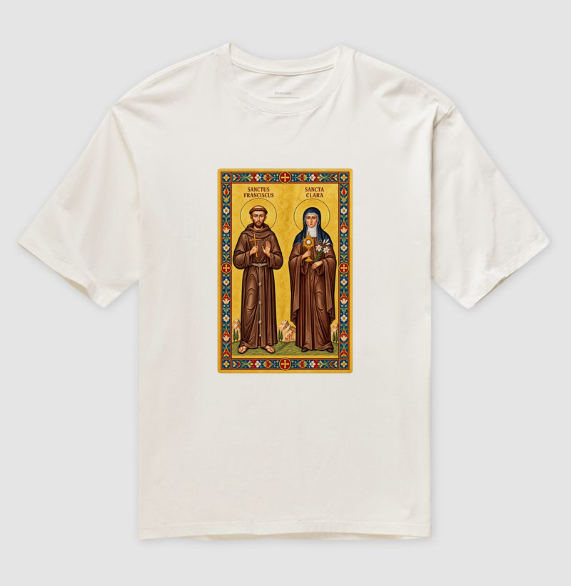 Camiseta Oversized São Francisco e Santa Clara de Assis Moldura
