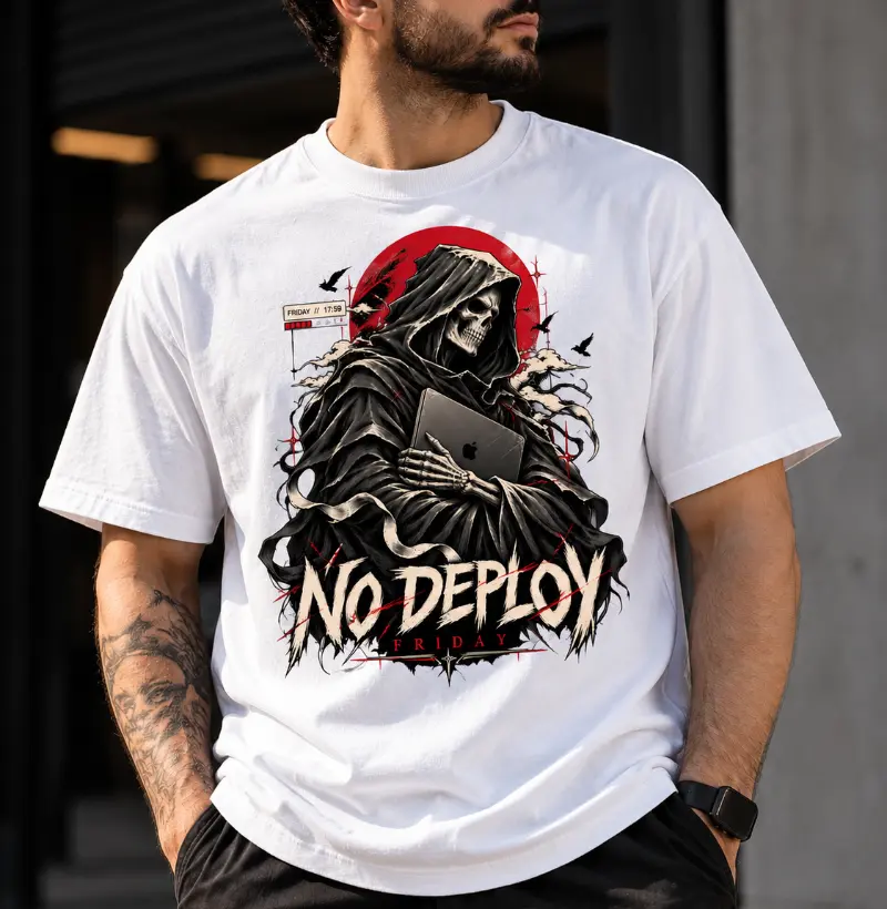 No Deploy Friday — Grim Reaper Dev - Camiseta