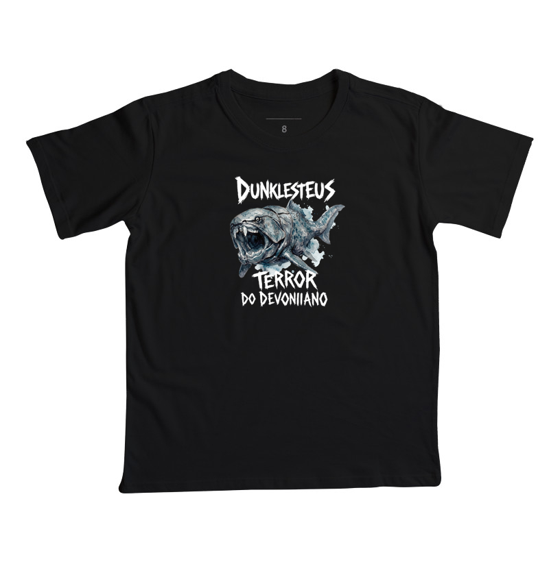  Camiseta Dinossauro Dunkleosteus Ataque Branca Algodão Premium Dinoloco  - Camiseta Infantil