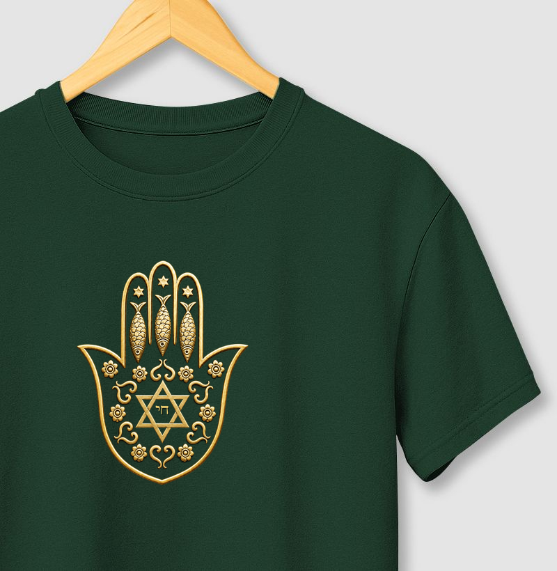 𝙈𝙖̃𝙤 𝙃𝙖𝙢𝙨𝙖: 𝙋𝙧𝙤𝙩𝙚𝙘̧𝙖̃𝙤, 𝙇𝙪𝙯 𝙚 𝘾𝙤𝙣𝙚𝙭𝙖̃𝙤 - Camiseta