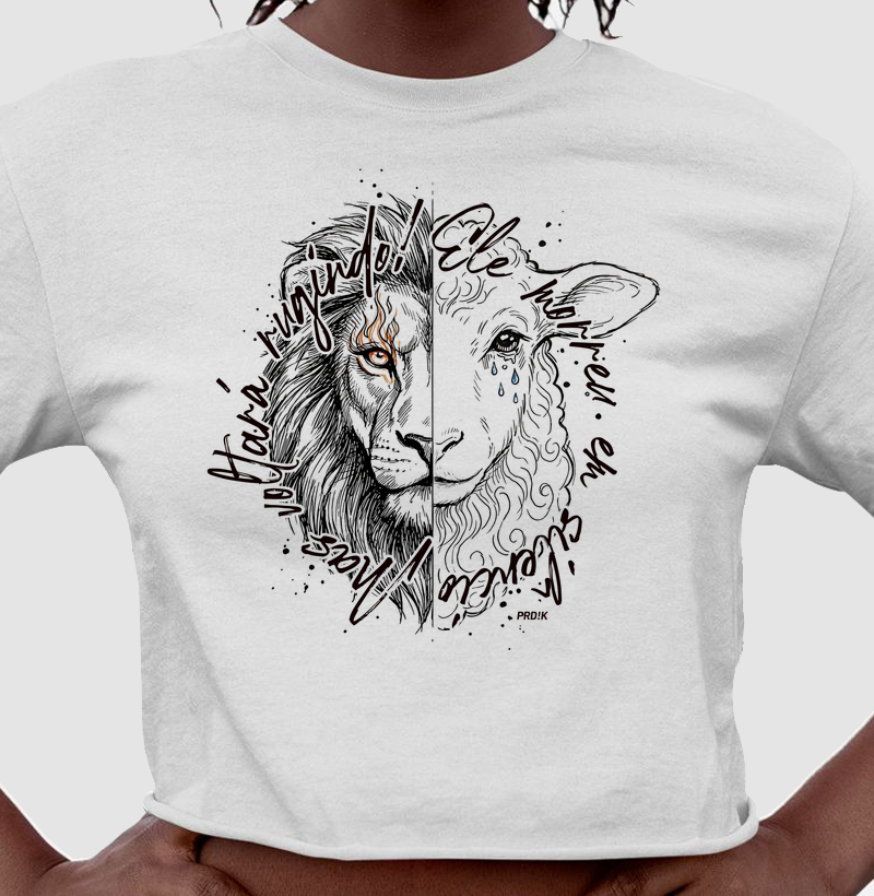 Cropped Algodão com Estampa - Cordeiro e Leão