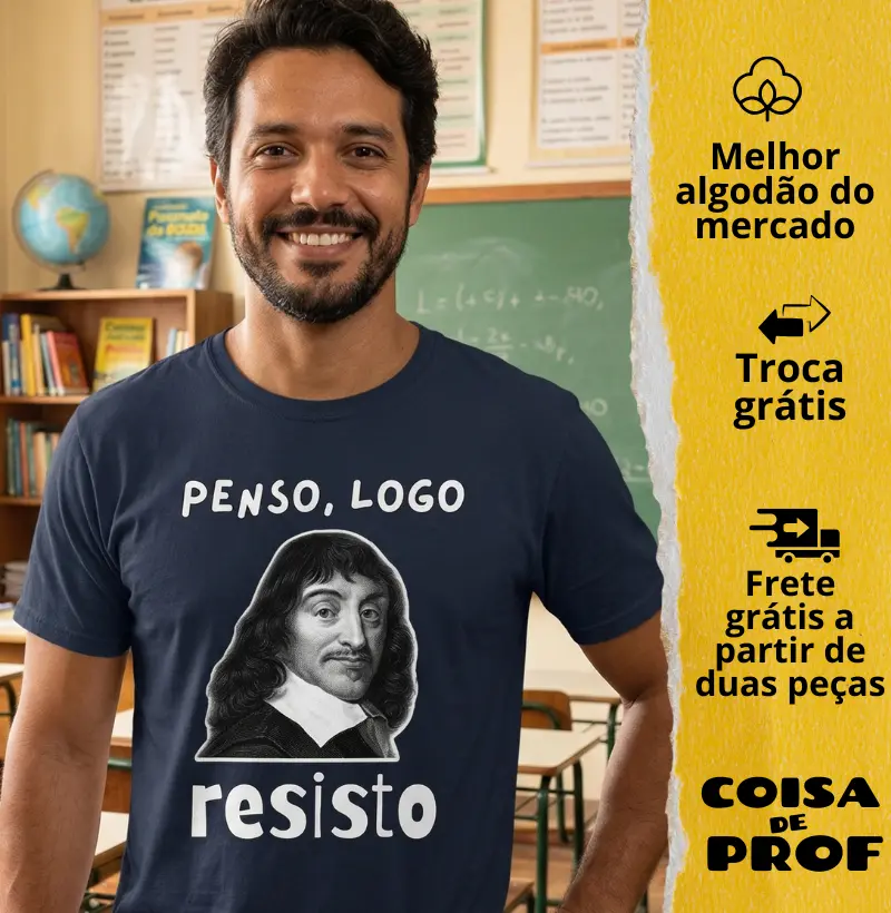 Camiseta Frase Descartes Penso Logo Resisto