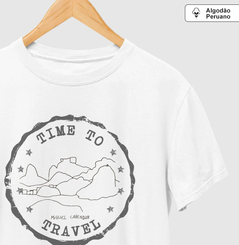 Camiseta Adulto Premium Time To Travel Branca by Miguel Cavendish - Algodão Peruano