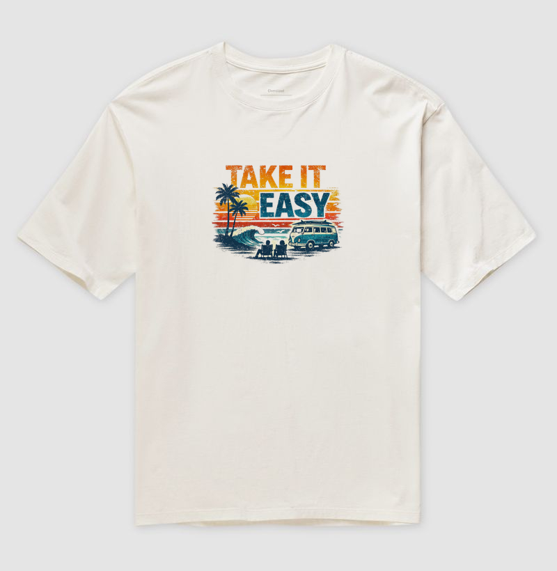 Camiseta Oversized Take It Easy na Praia | Posto80