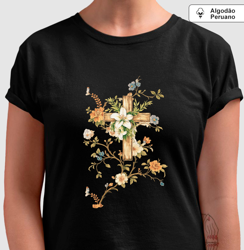 Camiseta Algodão Peruano A Cruz Que Floresce