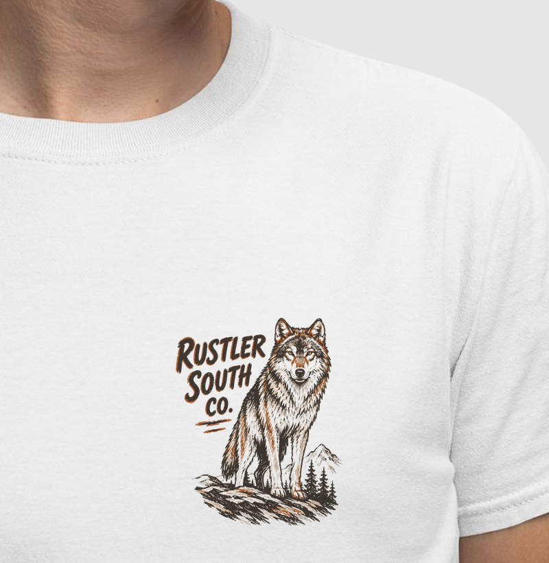 Camiseta Country Masculina e Feminina Rustler South Co. Wolf Badge