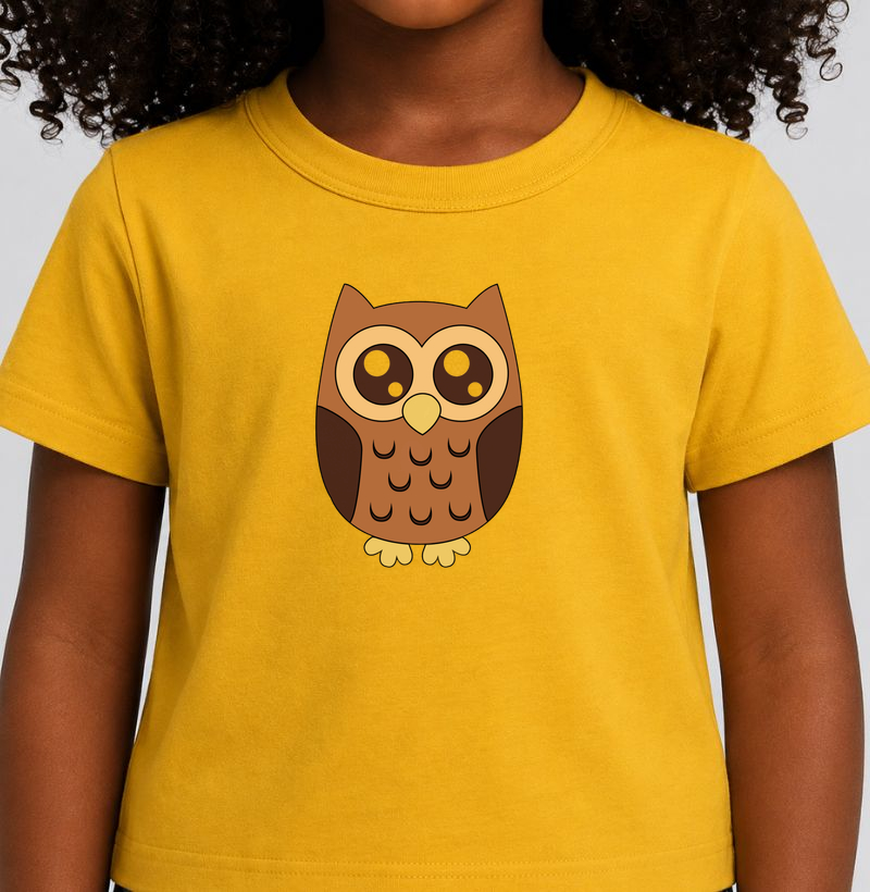 Camiseta Infantil Corujinha. Coleção Kids. Meninos e Meninas. Algodão Premium