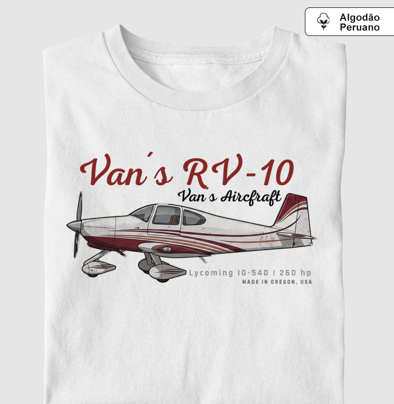 Van´s Aircraft RV-10 - Camiseta Algodão Peruano
