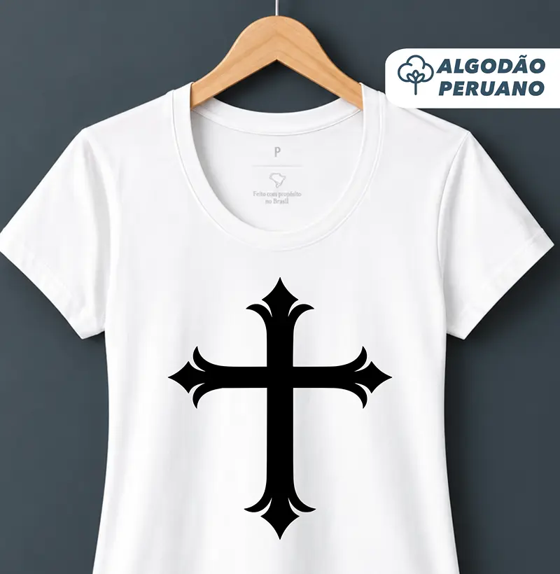 Camiseta Feminina Acinturado Algodão Peruano Cruz Sagrada - Camiseta Algodão Peruano