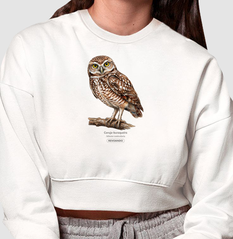 Traços Alados - Coruja-buraqueira - Moletom Cropped
