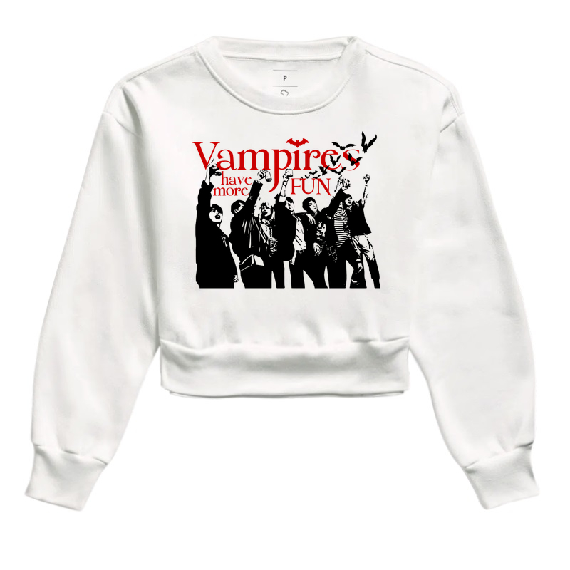 Vampires Have More Fun - Moletom Cropped Branco