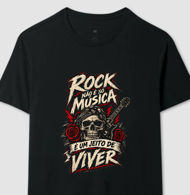 Camiseta Rock Não É Só Música – É Um Jeito de Viver | Estampa Rock Vintage - Camiseta