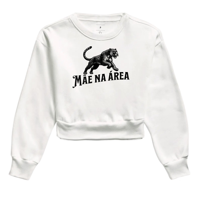 Moletom cropped Mãe na Área - Algodão Premium - ilustração preta