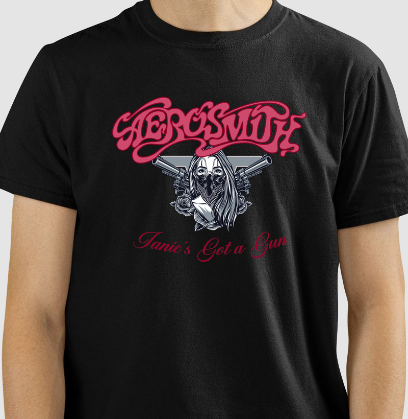 CAMISETA COM ESTAMPA AEROSMITH JANIE´S GOT A GUN