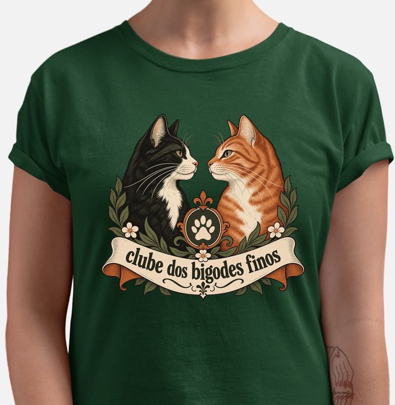 Camiseta Gato Clássica "clube dos bigodes finos" | Pelo & Pano