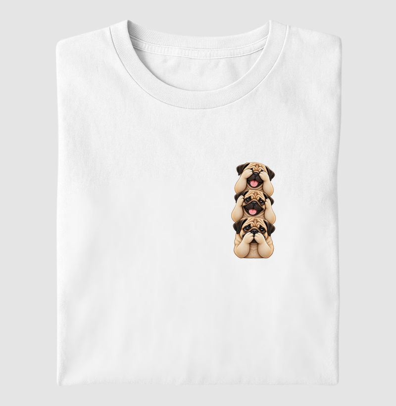Ver, ouvir e falar versão Pug (minimal) - Camiseta